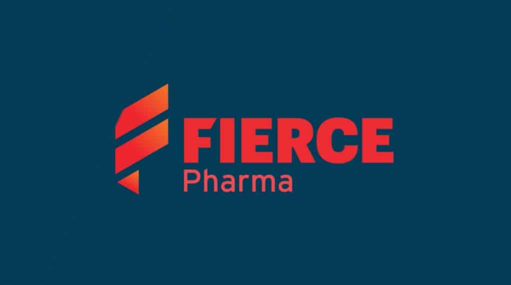 Red Fierce Pharma logo on blue background