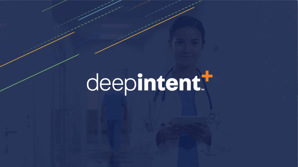 DeepIntent logo overlaying an image of a female doctor